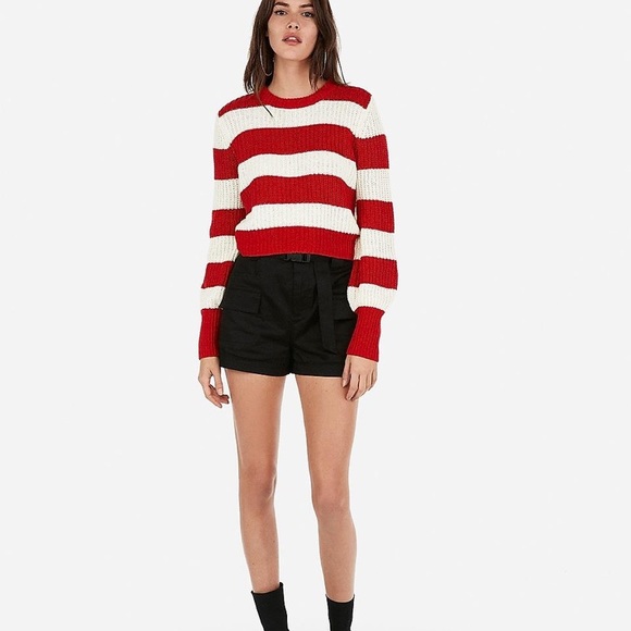 Express Sweaters - Express cropped red and white striped sweater